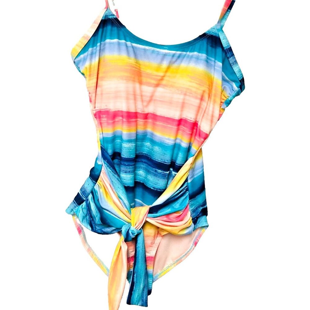 Carole Hochman Swimsuit Women's M Bathing Suit‎ Tie Stripes Lined Padded UPF